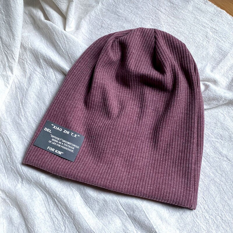 Unisex hue hue efterår behagelig bomuldshue mænd retro strik hue kvinder balaclava sport tørklæde bobble hat forårs strik: Stil b -vin rød
