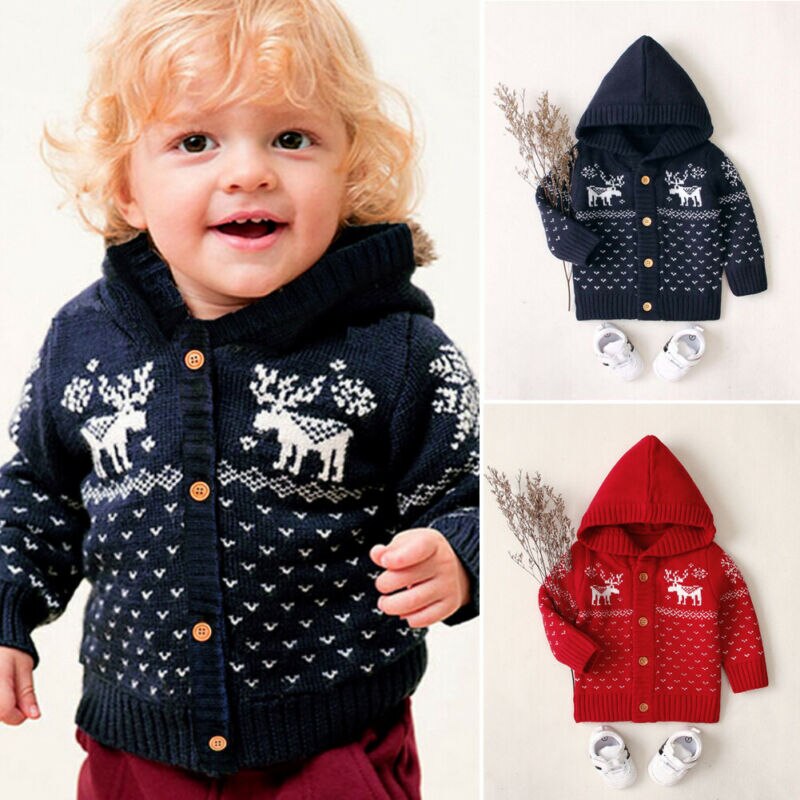 Neugeborenen Weihnachten Baby Junge Mädchen Kleidung Gestrickte zur Seite fahren Warme Winter Mantel Outwear Jacke einreiher Geschmack Kleidung