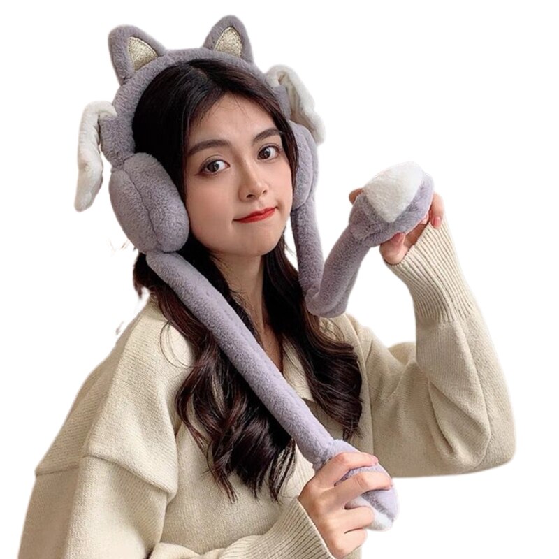 Moving Ears Hat Adult Ear Muffs For Winter Cute Jumping Claw Hat Floppy R7RF