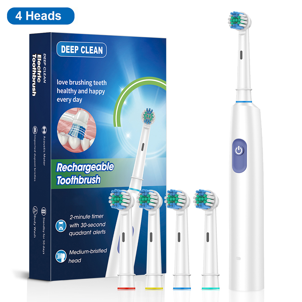 Cepillo de dientes eléctrico giratorio, limpieza profunda de dientes blanqueadores para adultos, cepillo de dientes ultrasónico con cabezales de repuesto de repuesto de 4/8 Uds.: Marfíl