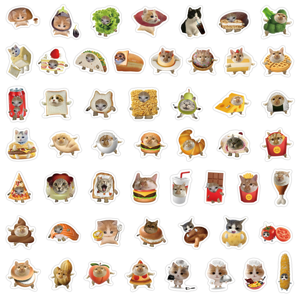 100 zabawne memy z kotem i jedzeniem, urocze naklejki graffiti na zabawki, bagaż, laptopa, ipada, deskorolkę, telefon, samochód