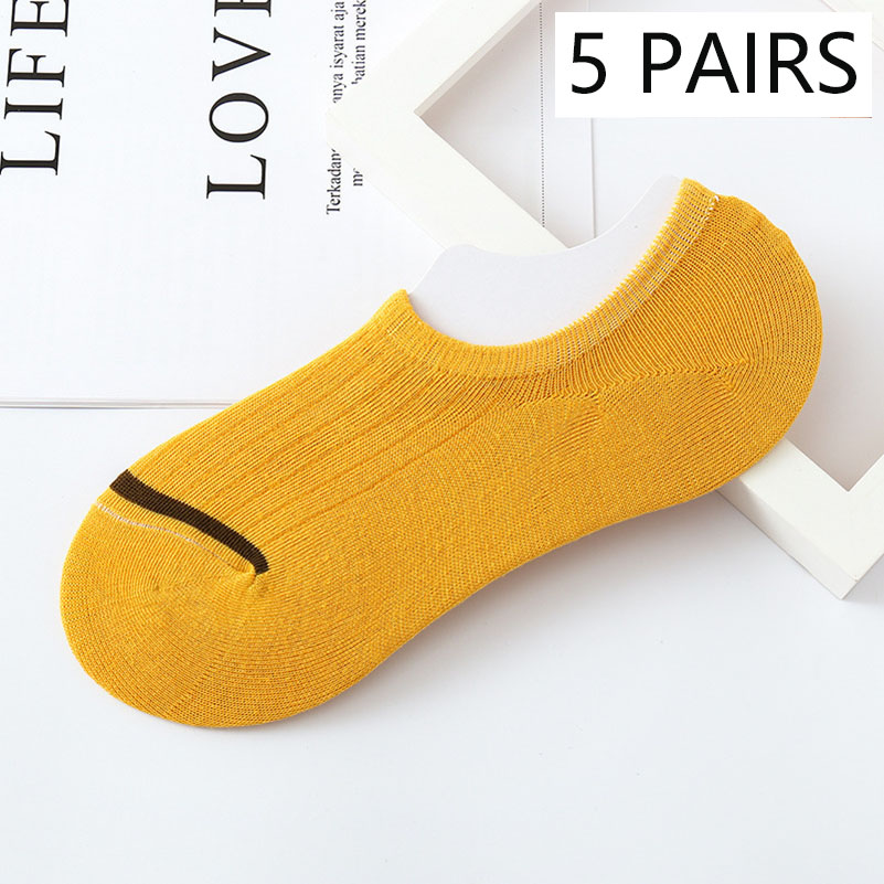Calcetines náuticos Unisex para hombre y mujer, calcetín Invisible antideslizante de silicona, corte bajo, para primavera, verano y otoño, 5 pares, Size35-42: H yellow