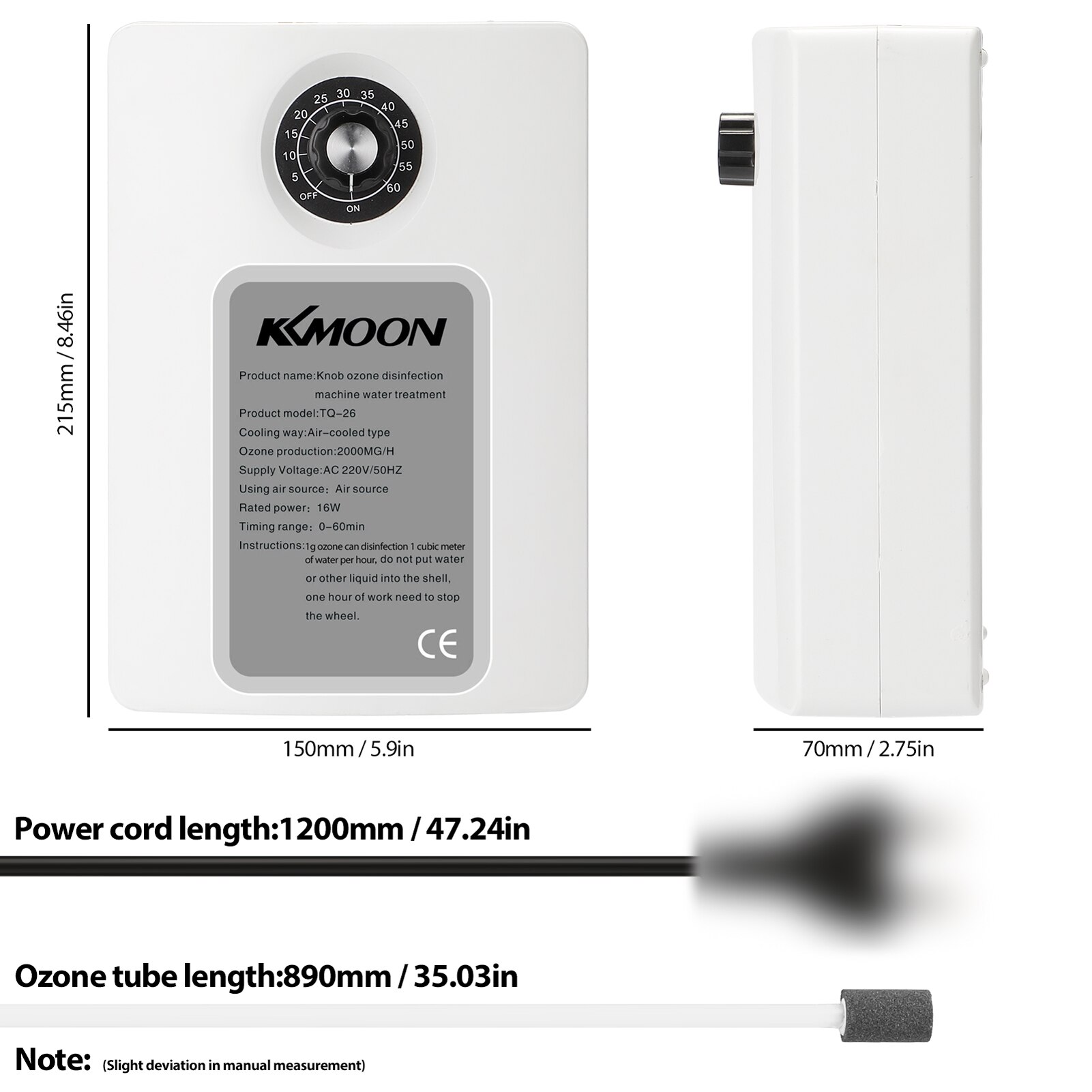 KKmoon TQ-26 Portable Active Ozone Machine Generator Purifier 2000mg/h Air Water Water Food Preparation Ozone Generators Ionizer