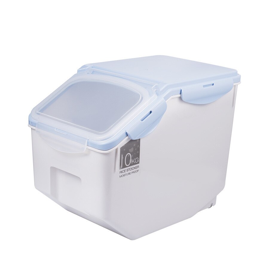 Tanque de arroz de plástico para cocina, caja de almacenamiento de granos sellada a prueba de humedad, contenedor grande de almacenamiento de alimentos para mascotas, antimoho y antioxidación, 10/15Kg: Blue Small Size