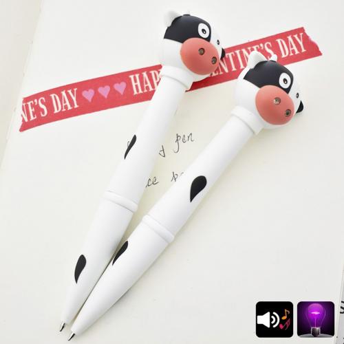 Cow Duck Giraffe Electronic Pen LED Light Animal Sound Kids Pen School Supplies: cow