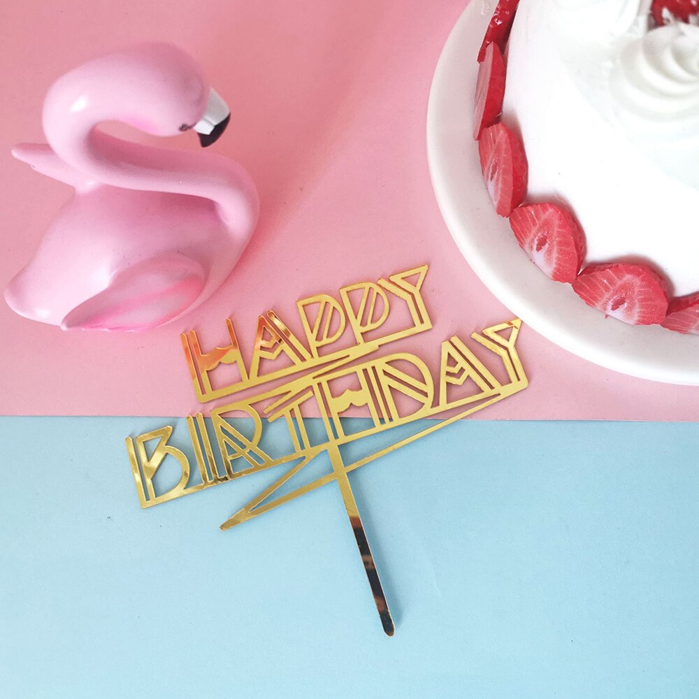 Fargede blomster gratulerer med dagen kake topper gylden akryl bursdagsfest dessert dekorasjon for dusj bakevarer