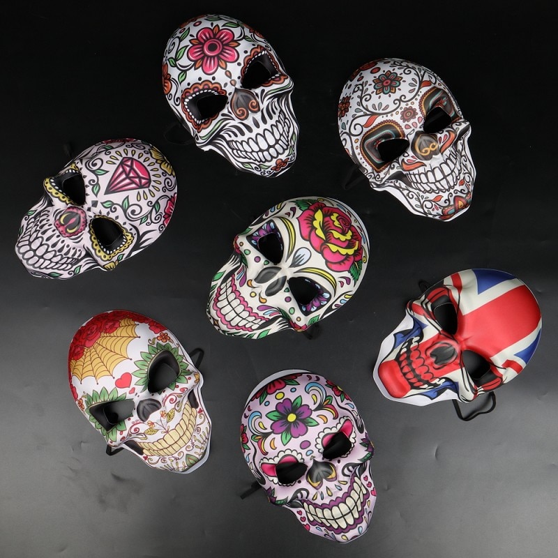 7 Type Halloween mexicain jour de la mort crâne imprimer doux masques hommes mascarade barre fête Cosplay accessoire avec ficelle élastique