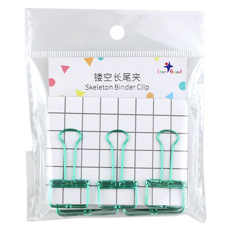 Clips de Metal de 2 tamaños, Clips decorativos de colores, rosa, dorado, verde, grande, mediano, pequeño, para oficina y estudio, 5 unids/lote: 5Pcs-Green
