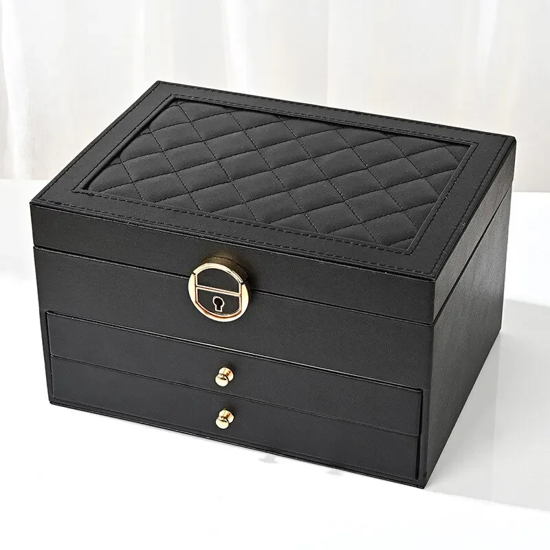 Stylish and Functional Jewelry Holder Box for Display and Storage of Necklaces, Earrings, with Multiple Layers and Compartments: black
