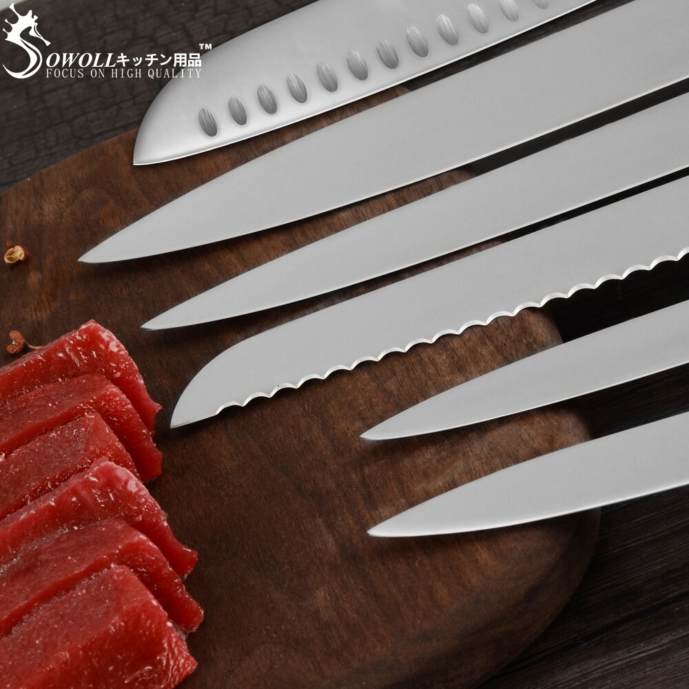 Sowoll 6 stk køkkenknive sæt godt økonomisk rustfrit stål knivsæt kokkebrød udskæring santoku brugsfrugtkniv
