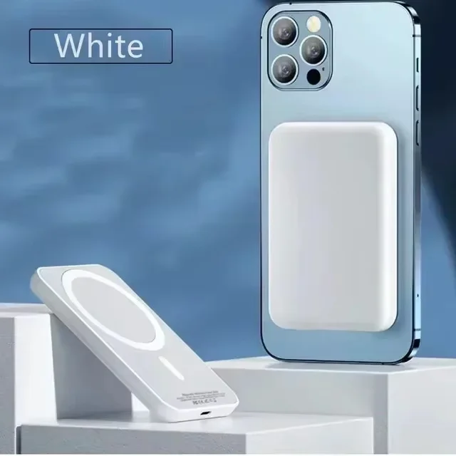 Magnetisk powerbank til iphone original ekstern batteri bærbar trådløs oplader til apple magsafe powerbank reservebatteri: Hvid / 10000 mah