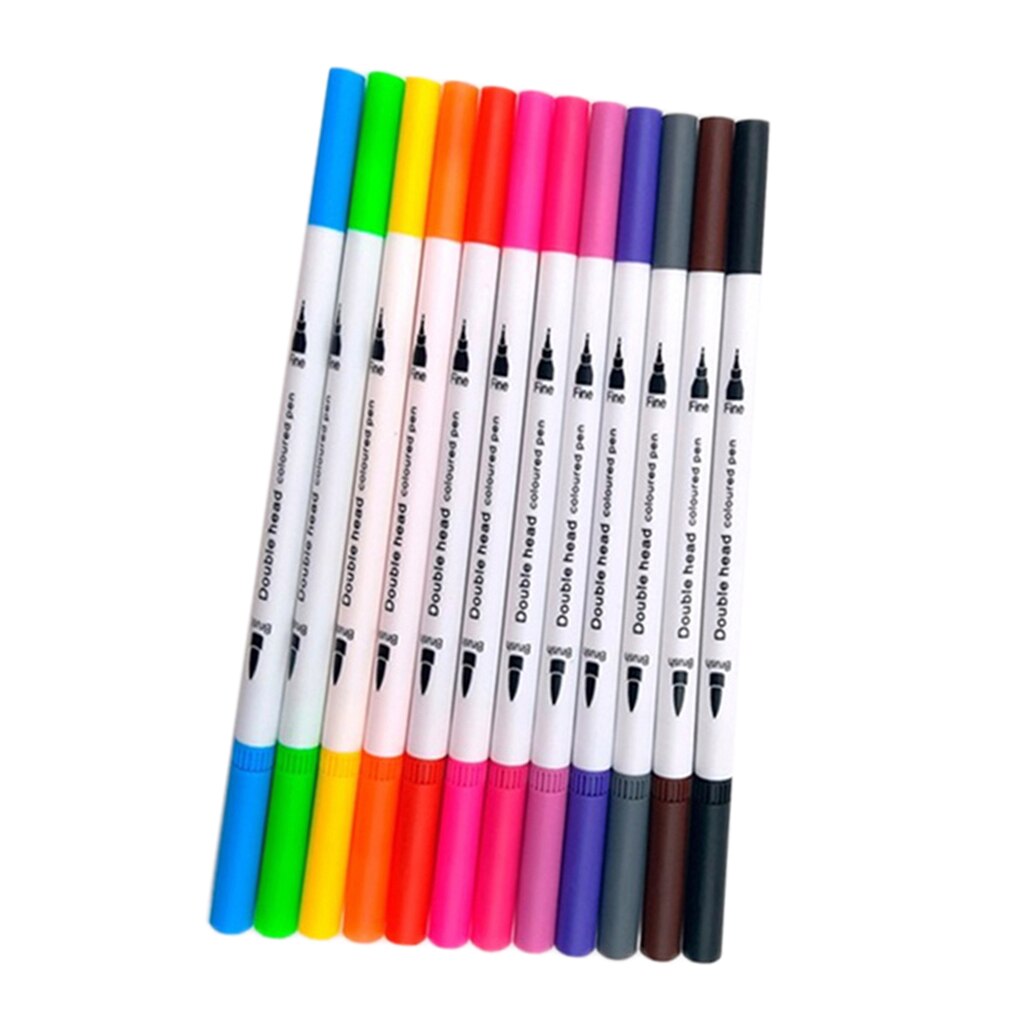 12 Kleuren Dual Tip Brush Pen Set Voor Volwassen Hand Belettering Zuur Gratis Geurloos