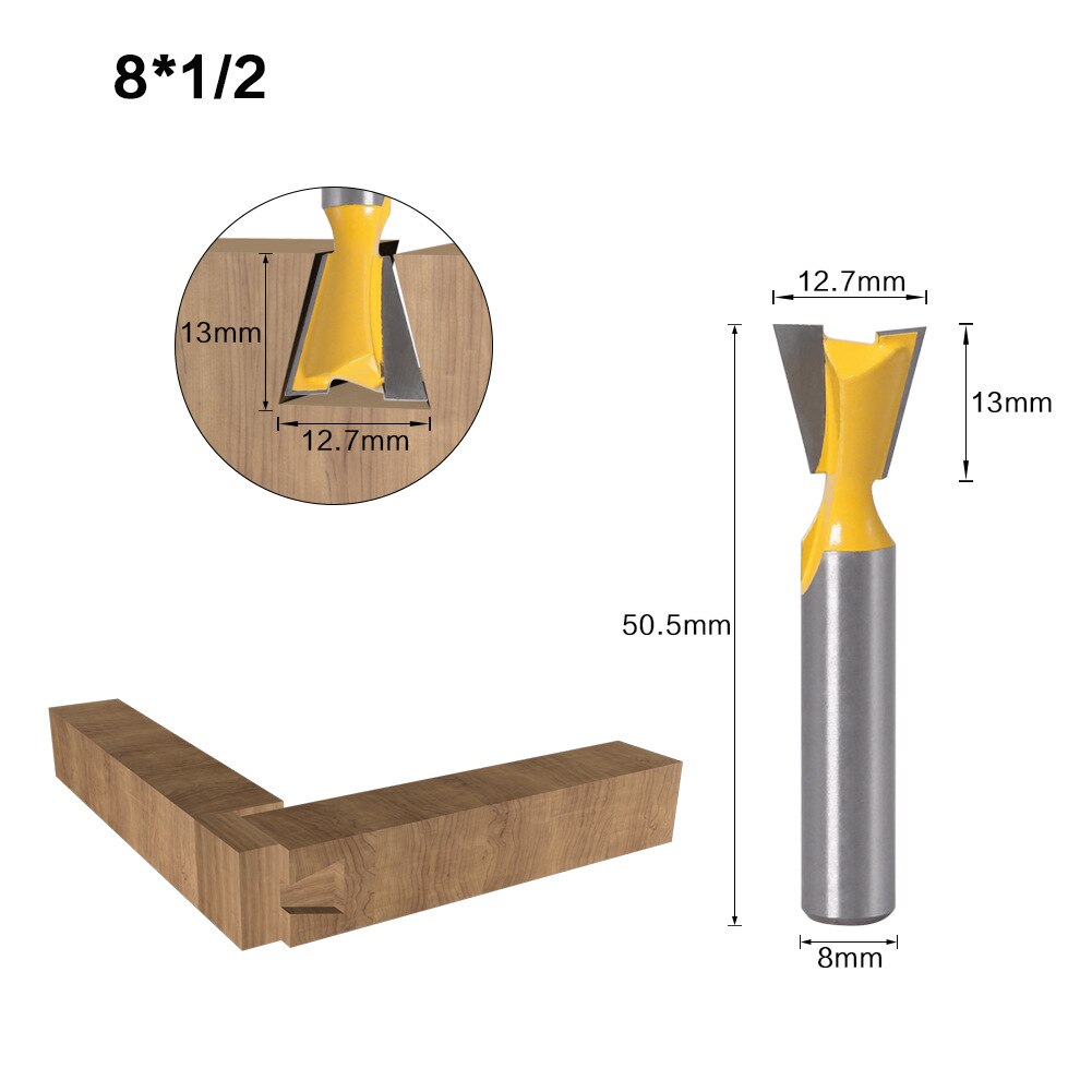 1PC 8MM Shank Milling Cutter Wood Carving Dovetail Joint Router Bits Set 14 Degree Woodworking Engraving Bit Milling Cutter Wood