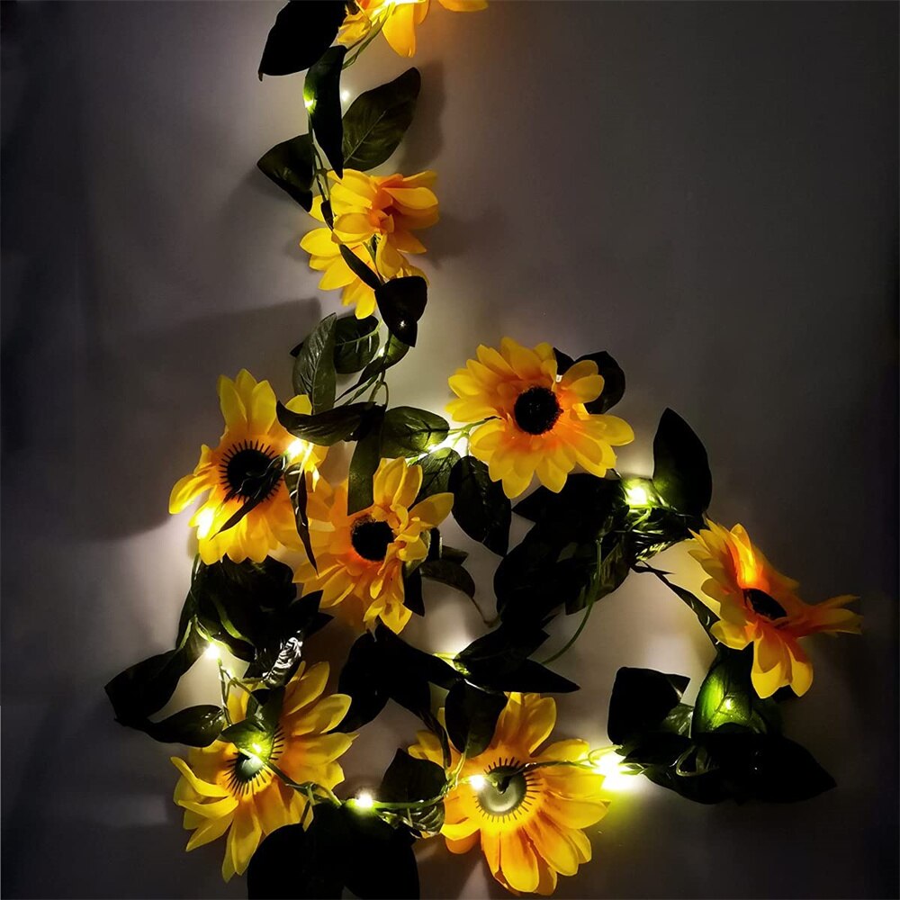 Guirnalda de luces LED para decoración de interiores y exteriores, guirnalda de luces de vid de hadas, a prueba de agua, girasol Artificial, funciona con energía Solar y con batería