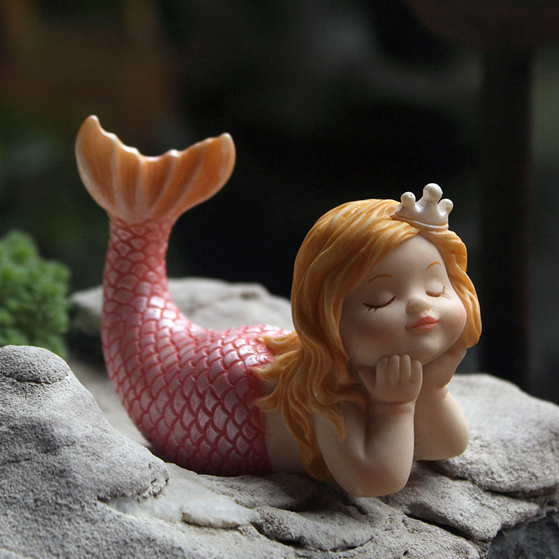 VILEAD Cute Sleeping Mermaid Figurines for Aquarium Miniature Fairy Garden Cake Decorations Resin Room Decor Accessories Shells