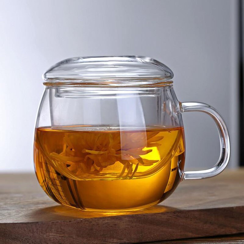 Taza de té de vidrio para el hogar, recipiente resistente al calor de alta temperatura, a prueba de explosiones, con Infusor de leche, rosa, flor: Type1