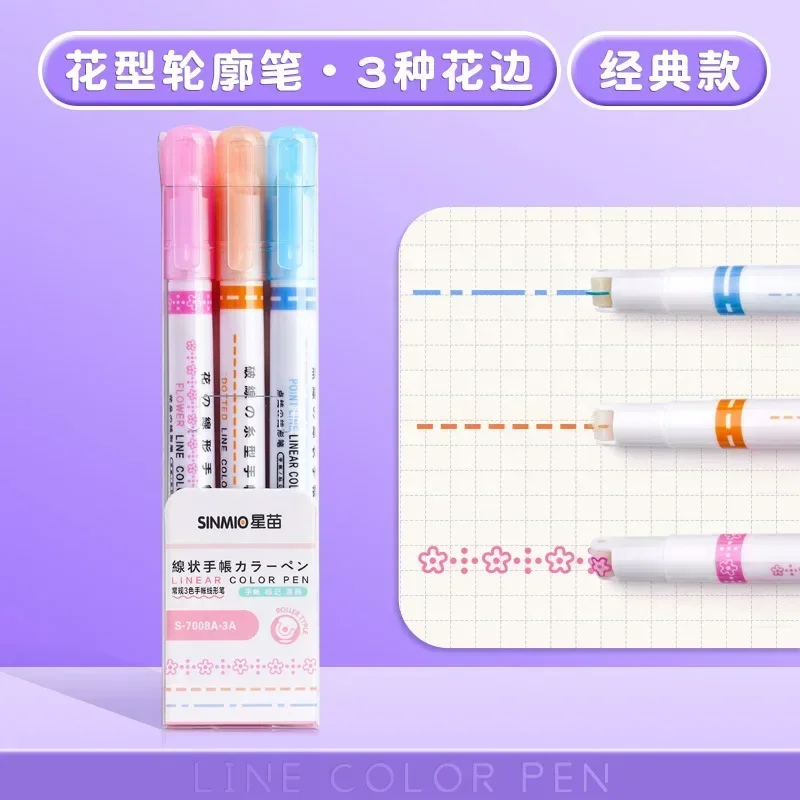 24/3 PCS Kawaii Bloemen Lijnvormige Markeerstiften Roller Tip Curve Liner Marker voor Schrijven Journaling Tekening Briefpapier: WHITE