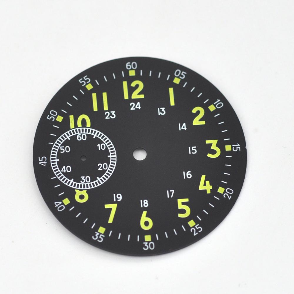 Dial estéril para reloj, esfera negra superluminosa, compatible con 6497, 6498, 3600, reloj bobinado a mano, pieza de movimiento para reloj DIY