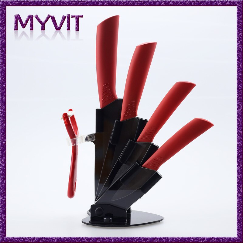 Keramiske knivsæt køkkenknive madlavningssæt med håndtag 3 " 4 " 5 " 6 " tommer keramiske knive til madlavning 8 farvehåndtag sort klinge: Rødt sæt