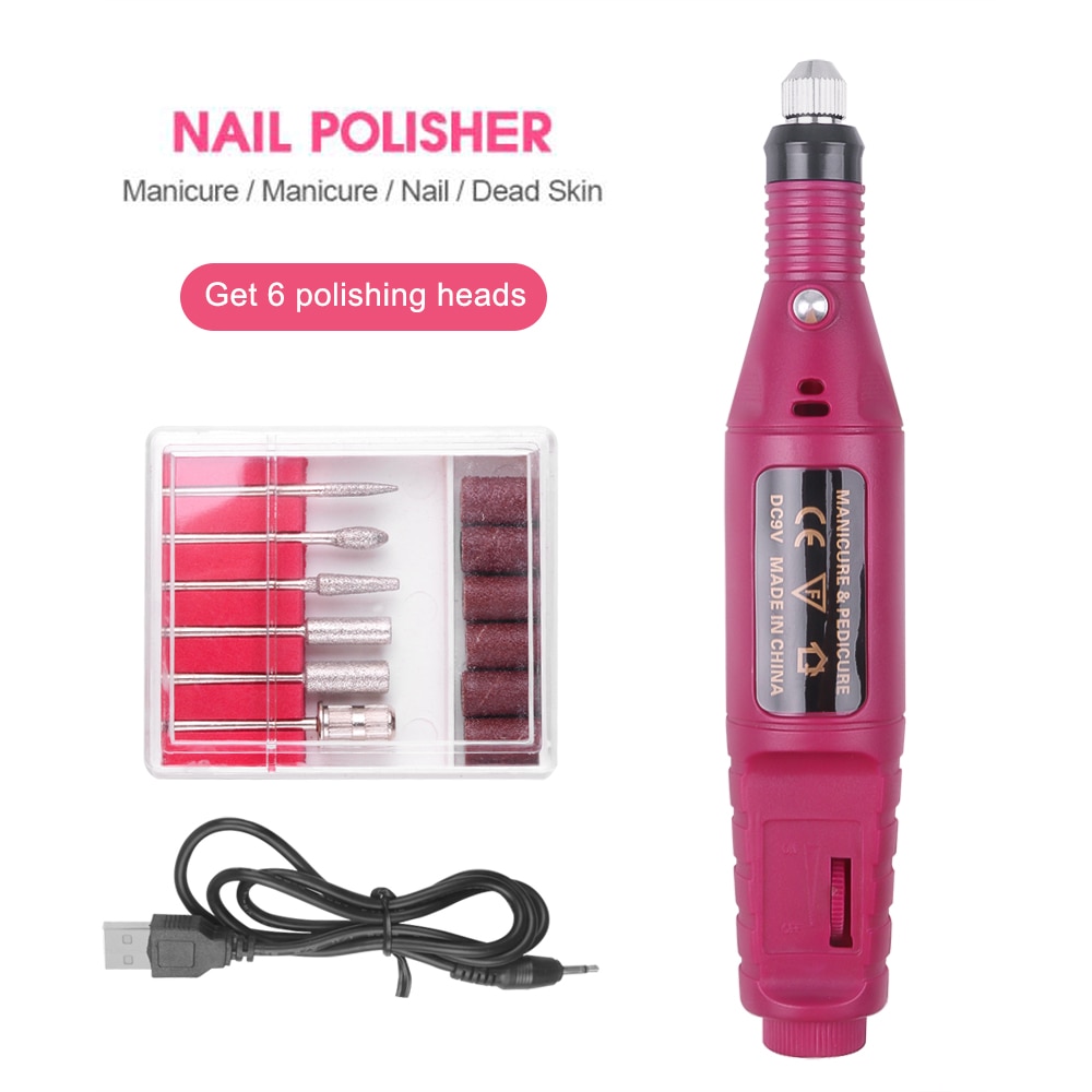 Elektrische Manicure Nail Boren Kit Verwijder Poolse Pedicure 6Pcs Nail File Schuurbanden Machine Nail Art Pen Apparaat Apparatuur: red