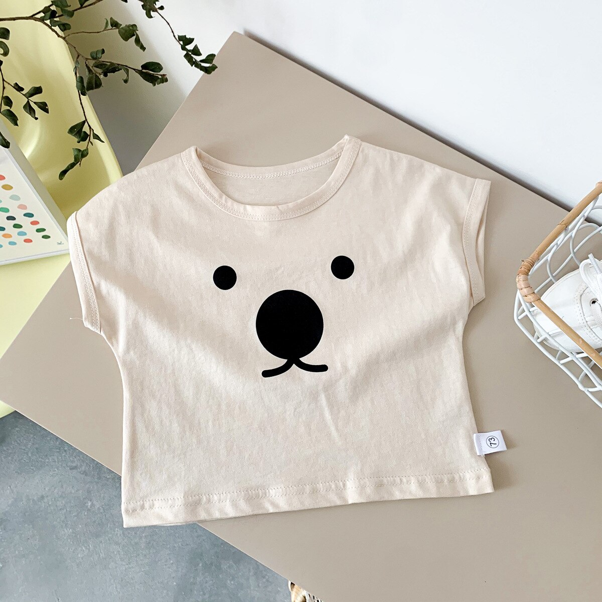 2022 Zomer Baby Cartoon T-shirt Schattige Beer Print Kids Korte Mouwen T-shirts Voor Jongens Meisjes Katoen O-hals tops Baby Tee: beige / 9M  73cm