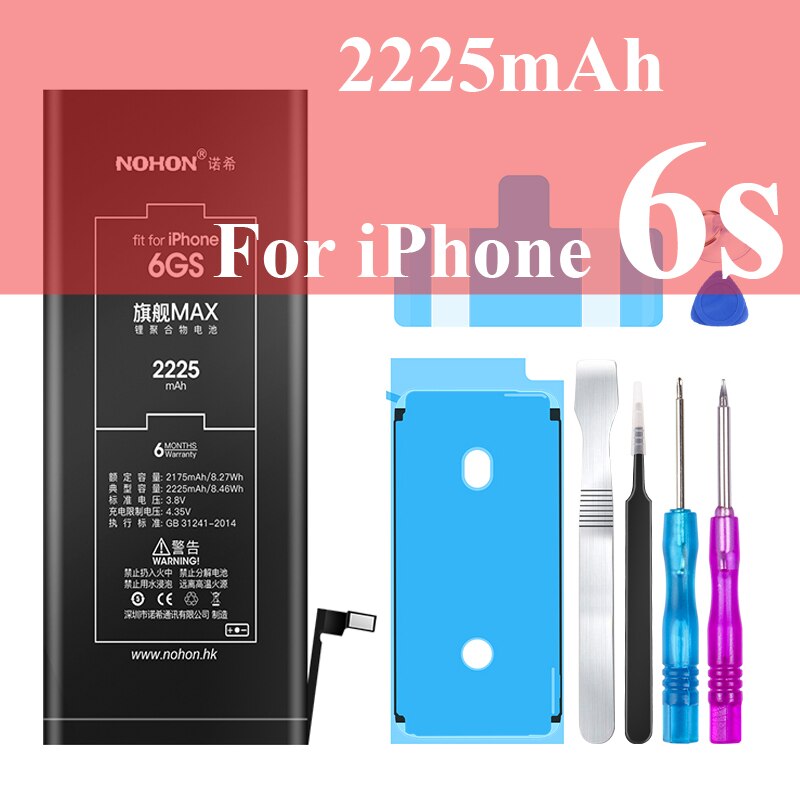 Nohon Battery For Apple iPhone 6s 6 7 8 Plus SE X Xr Xs Max 6sPlus 6sP 6P 7P 7Plus 8P iPhoneSE 1624mAh-3650mAh Batteries +Tools