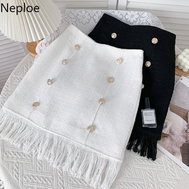 Neploe minikjol damkläder koreanska #39 de mujer tofsar tweed bodycon kjolar vit svart  y2k kjol