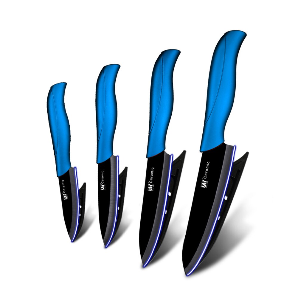 cuchillo de cerámica de 3 4 5 6 pulgadas Juego de cuchillos de cocina + pelador Zirconia negra blanco hoja de cuchillo de Chef vegetariana herramienta de cocina: Blue H Black Blade