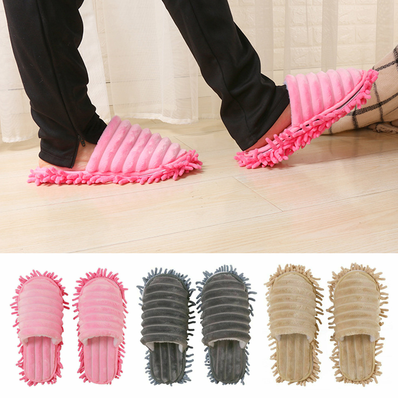 Multifunction Floor Dust Cleaning Slippers Shoe Lazy Wash Mop Shoes Coral Fleece Mop Head Caps Home Clean Wiping Tool