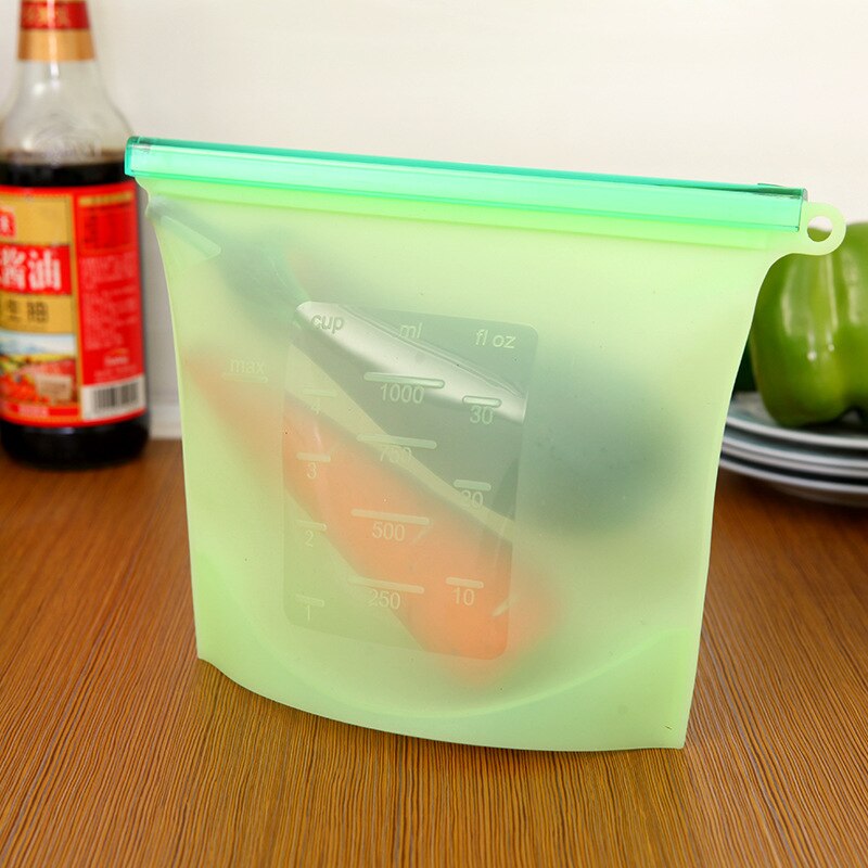 Genanvendeligt køleskab friske poser køkken madforsegling opbevaringspose hjem madkvalitet silikone frugt kød ziplock køkken arrangør