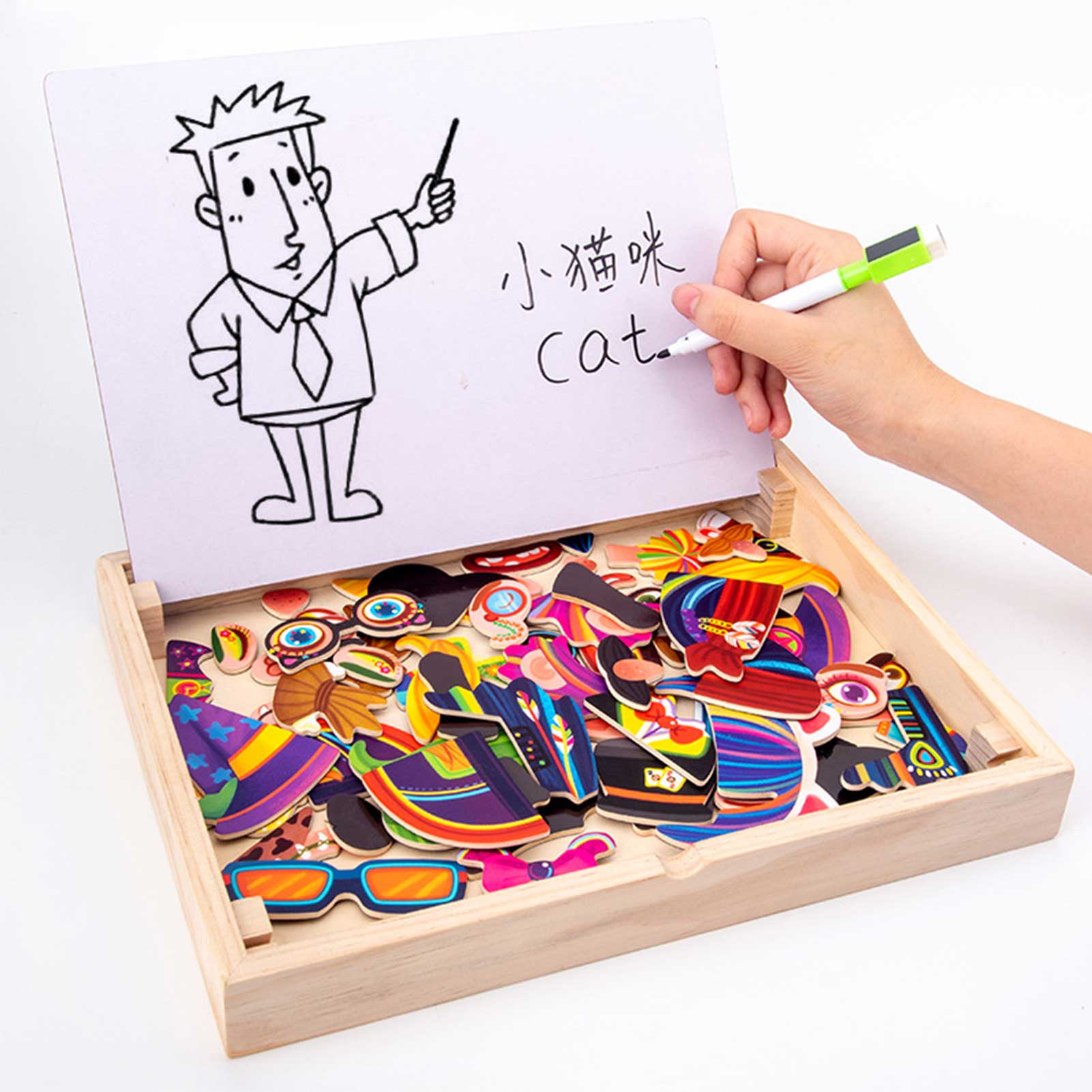 Gelaatstrekken Houten Magnetische Puzzels Puzzel -Opslag Puzzels Speelgoed Voor Kinderen Verbeelding Ouder-kind Interactie