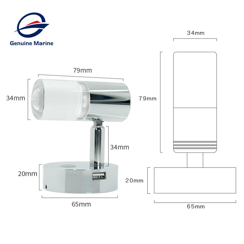Interruptor táctil para cabecero de Luz de Lectura LED, 24V, 3W, con puerto USB