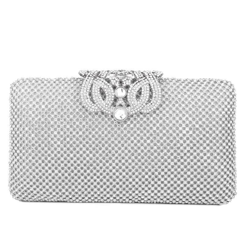 Kvinders krystal clutch luksus aftentaske krone diamant glitrende pung til middag fødselsdag brude bryllupsfest: Sølv