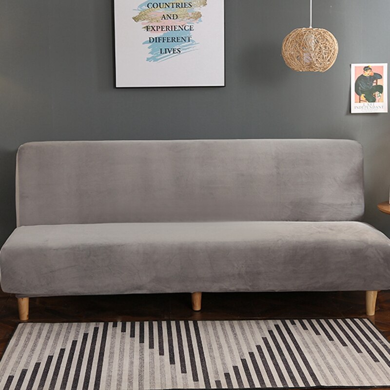 Sofa Cover Without Armrest Sofa Bed Solid Color Soft Plush Couch Cover Living Room with Elastic Band Stretch couch cover elastic: 8 / 120-150CM