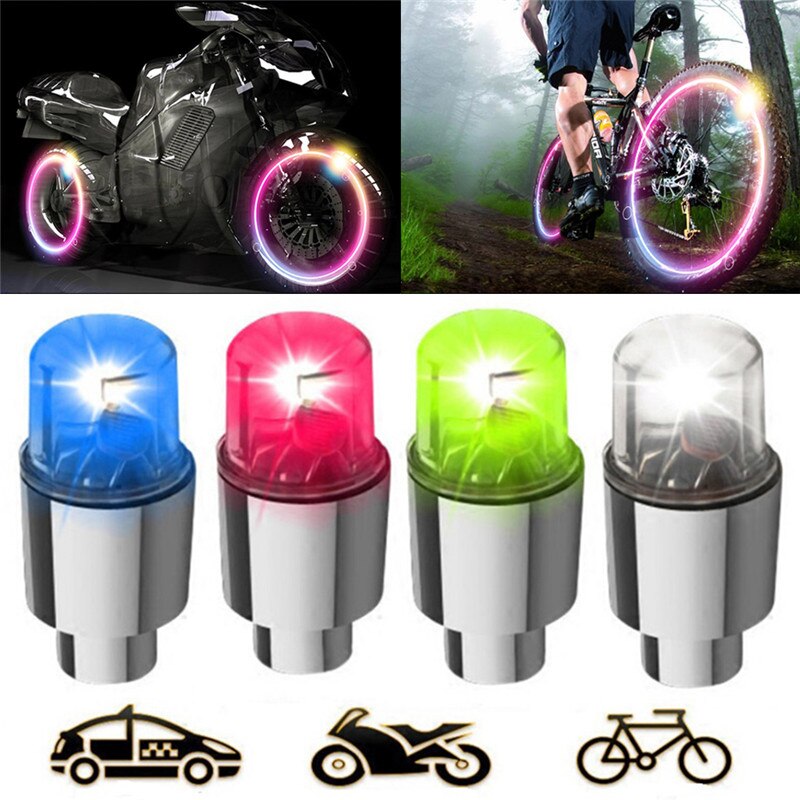 2 stk bilventil førte bilcykel hjul dæk dækventil støvhætte eger flash lys stilke og hætter neonlys farve hætte lys