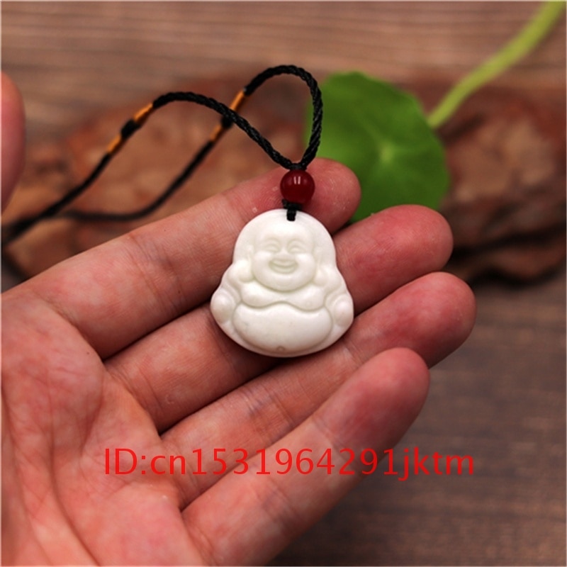 Collier amulette sculptée en Jade blanc pour homme, bijoux à breloque chinoise, accessoires, , bouddha, naturelle