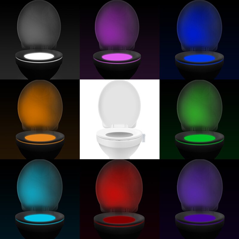 Lampe de toilette étanche pour enfants, 8 couleurs, éclairage intelligent avec détecteur de mouvement PIR, idéal pour les toilettes LED, rétro-éclairage de chevet