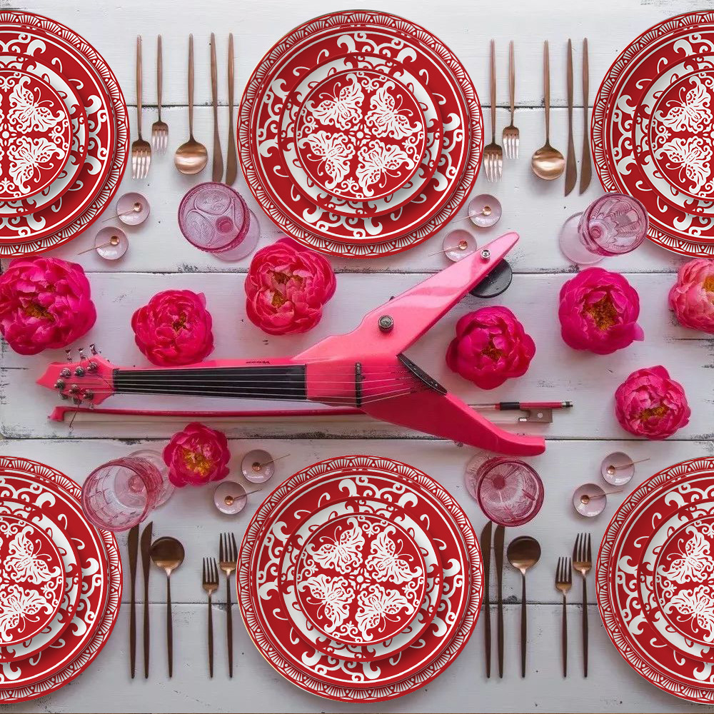 Chinese Plate Set Butterfly paper-cut bone china tableware set household fruit plate dessert tableware