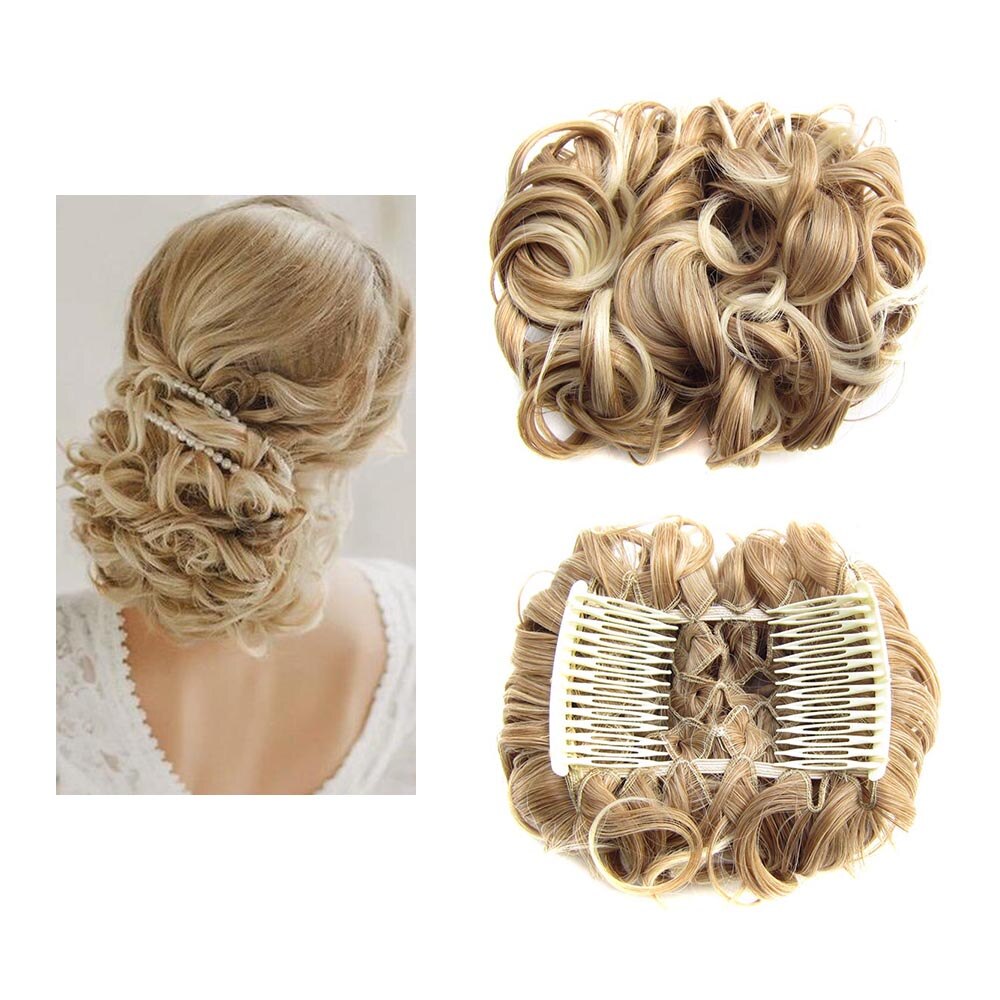 Delice – Chignon en filet élastique pour femme, postiche synthétique, bouclé, , gris, avec deux peignes en plastique, couvre-cheveux, accessoire de mariage