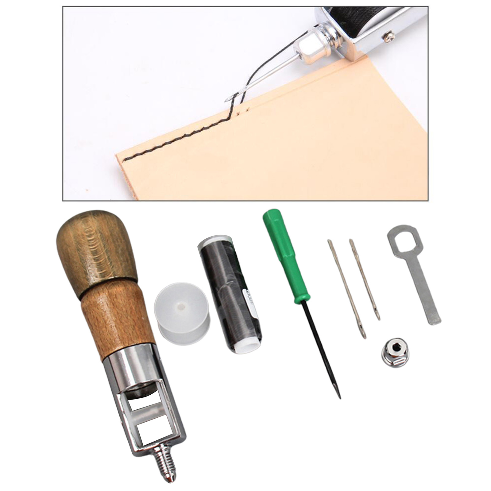 8pcs Handmade Sewing Awl Kit Hand Stitcher Stitching Craft Shoe Repair Needles Thread Tools Kit Heavy Fabrics Canvas