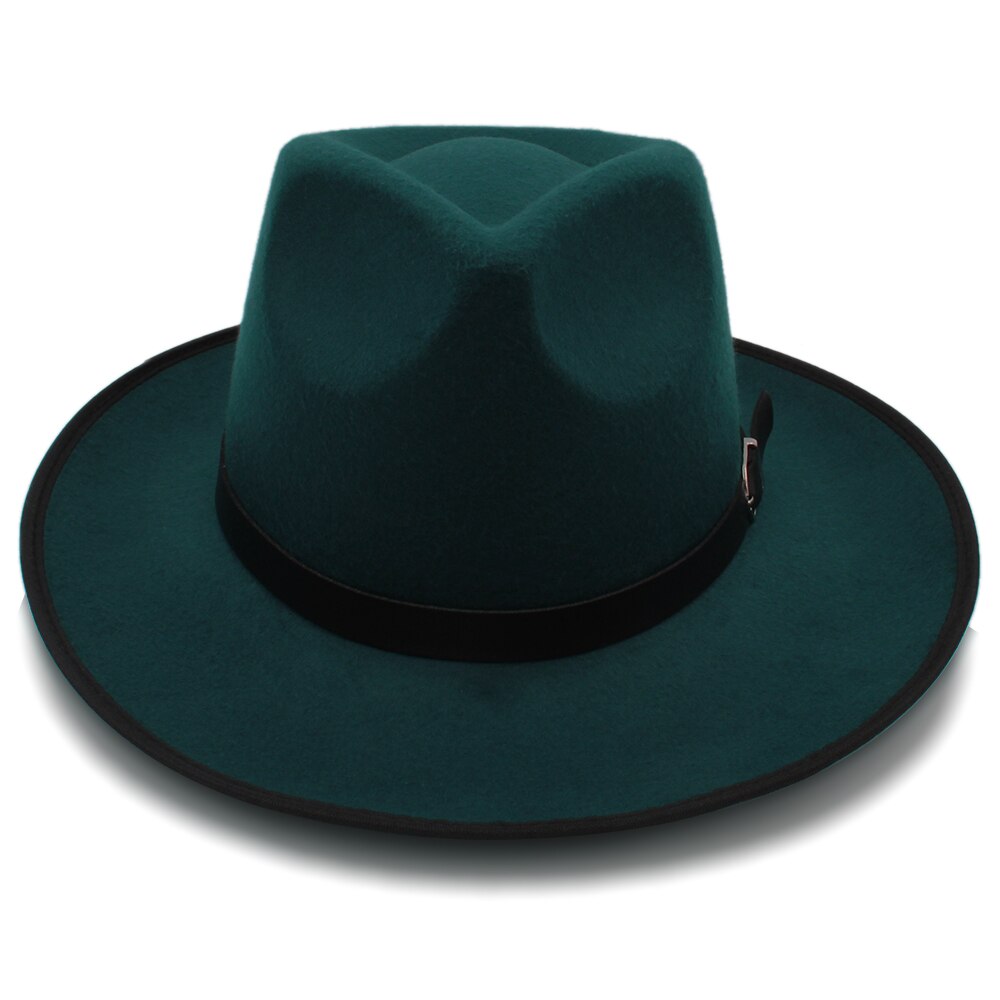 Mannen Vrouwen Wollen Panama Hoeden Brede Rand Fedora Caps Trilby Zonnehoed Klassieke Retro Party Street Style Travel Size Us 7 1/4 Uk L: Donkergroen