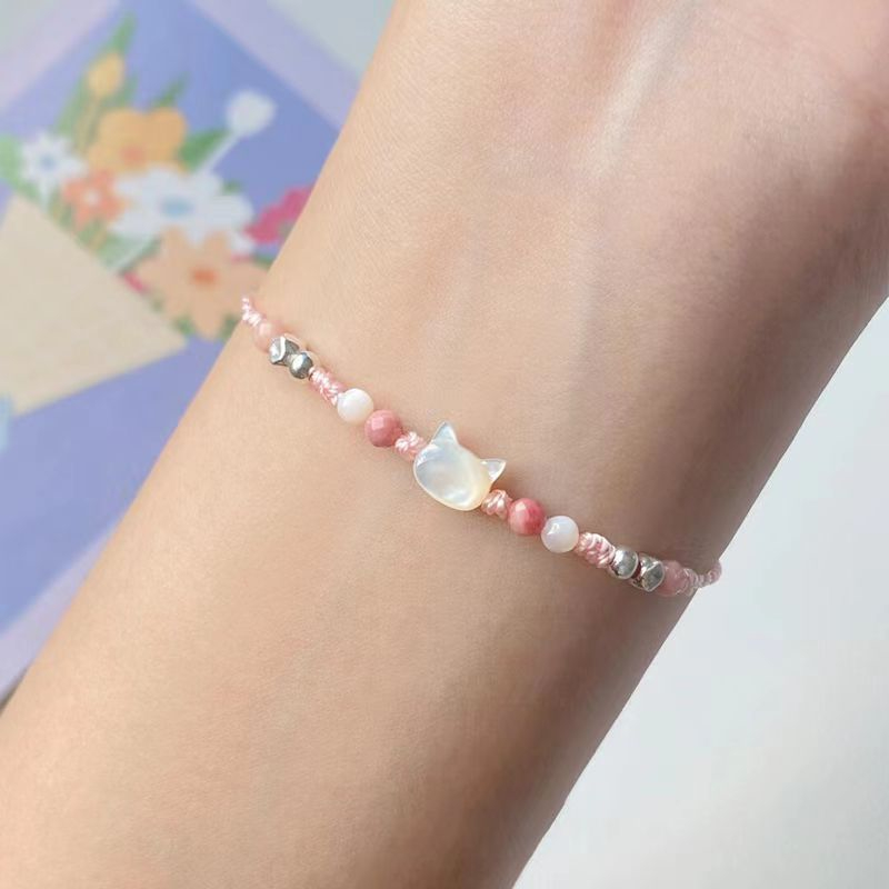 Pulsera de gato bonita hecha a mano para parejas, cuerda de mano única y para mujeres y hombres, pulsera tejida con cuentas, de joyería para la muñeca