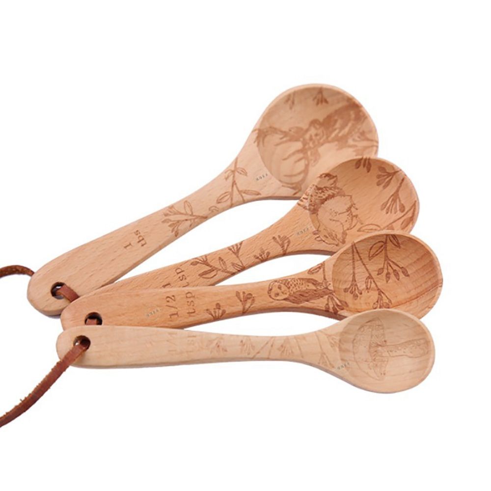 Juego de cucharas de madera Para medir azúcar, especias, sal, utensilios de cocina con patrón de animales pequeños, 1 Juego
