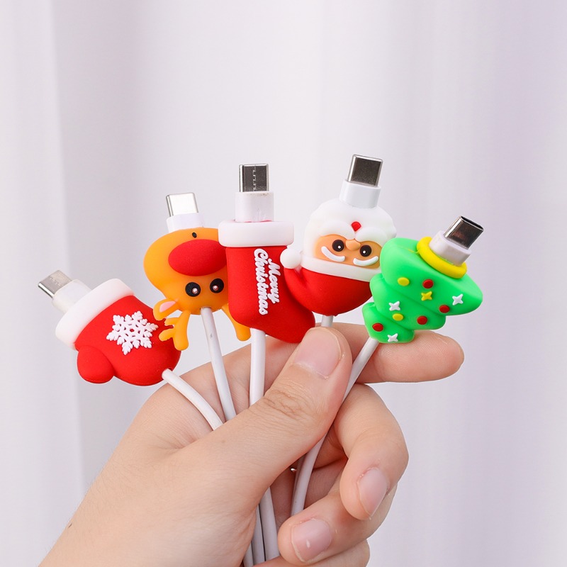 Christmas Cute USB Cable Protector Data Line Cord Protector Protective Case Cable Winder Cover for Apple iPhone Charging Cable