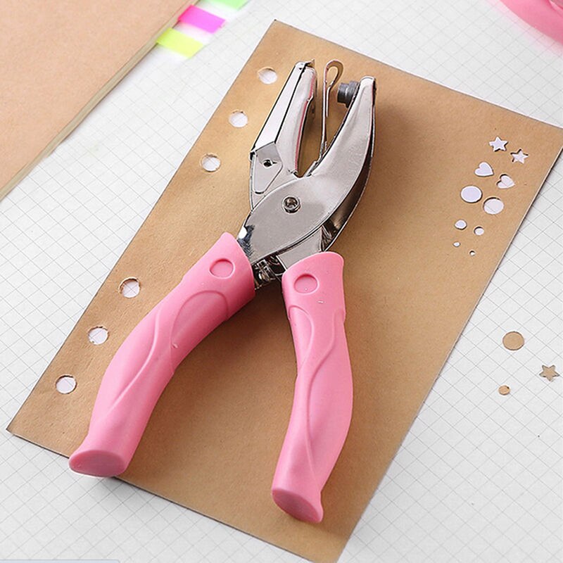 Hand Held 1 Hole Metal Paper Punch Single Heart Shape Hole Greeting Cards Scrapbook Notbook Puncher Hand Tool Pink Grip