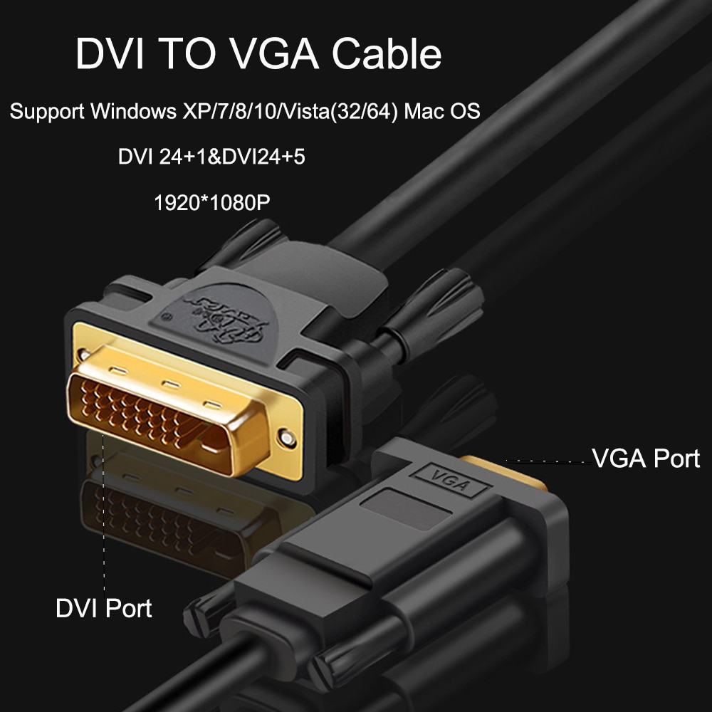 Pcer dvi 24+5 to vga kabel adapter dvi han til vga han konverter digital video kabel dvi vga kabel pc monitor hdtv projektor
