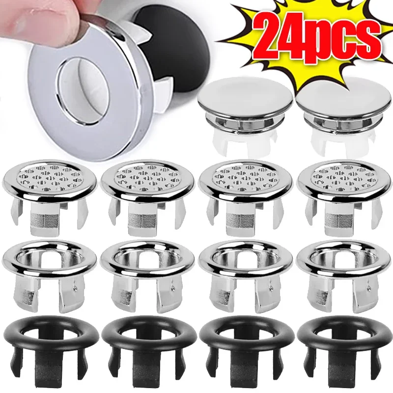 24-1PCS Gootsteen Overloop Ring Cover Vervanging Badkamer Wastafel Trim Bad Ronde Plastic Gootsteen Overloop Gat Cover Keuken accessoires