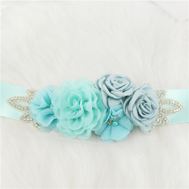 Cinturones de boda con diamantes de imitación para mujer, accesorios de boda, banda de flores de satén, pretina para niña, cinturón de boda: Tiffany blue