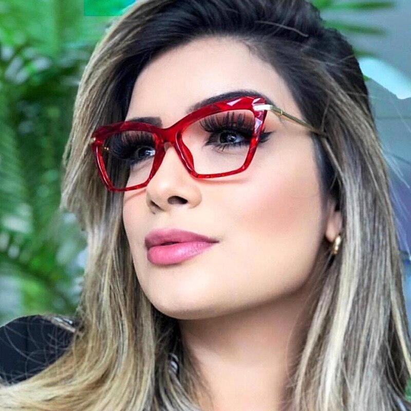Blue Light Blocking Glasses Oversized Cat Eye Glasses Frame Crystal Woman Transparent Eyewears Clear Femme