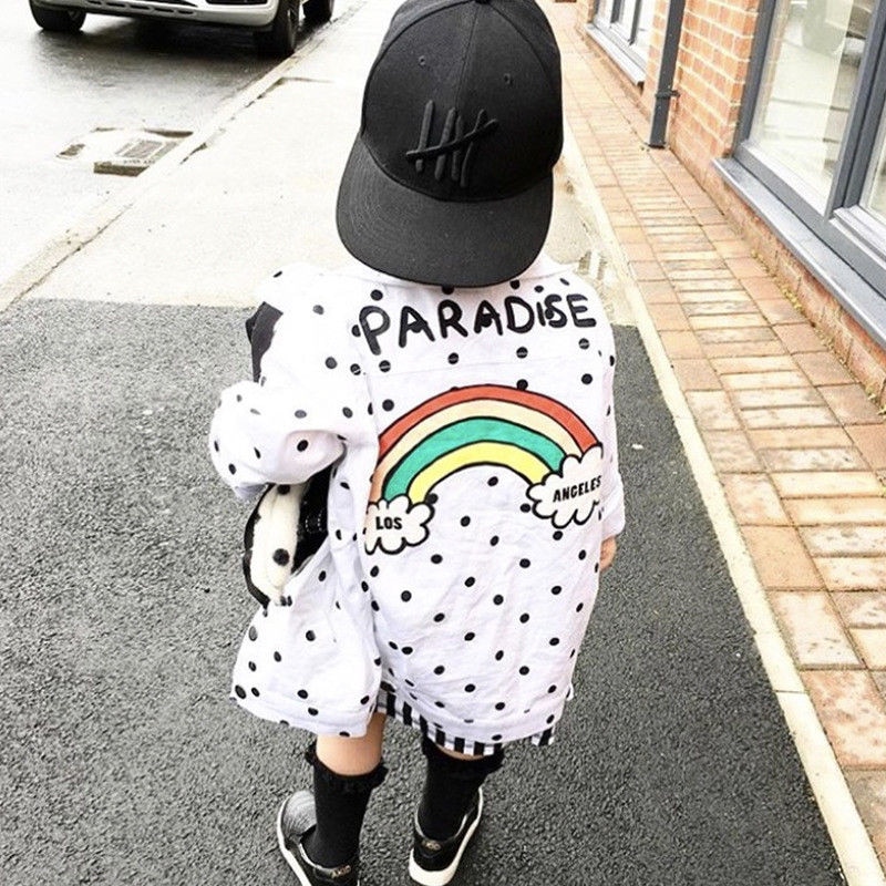 3-7Y Toddler Kids Baby Girls Boys Polka Dot Tops Outerwear Coat Rainbow Jacket Autumn Winter Clothes